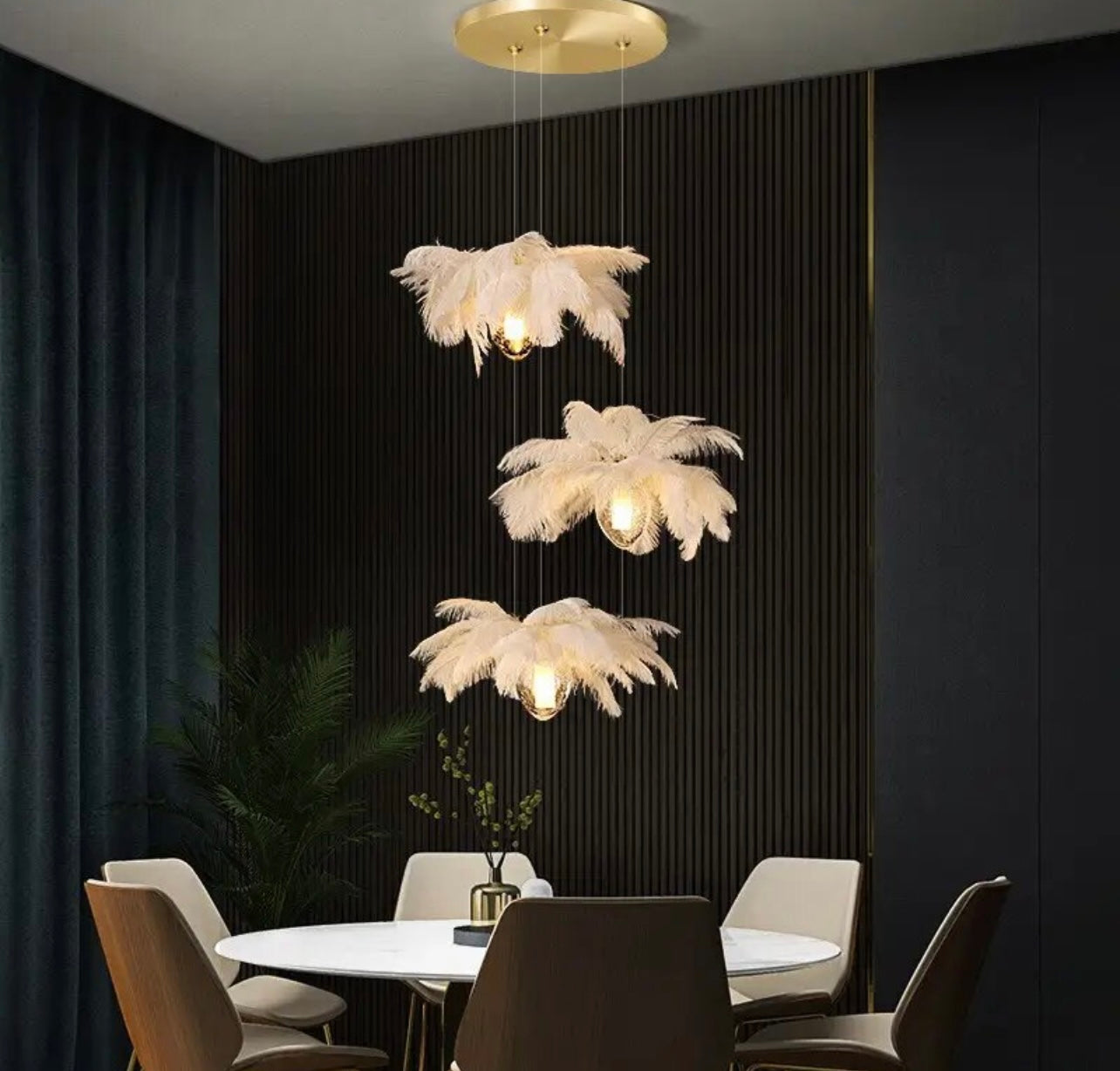 Ostrich Feather Staircase Chandelier