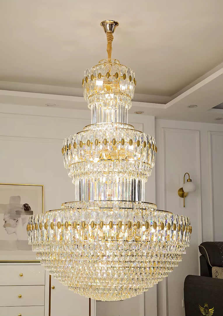 Gold 3 tier crystal chandelier 