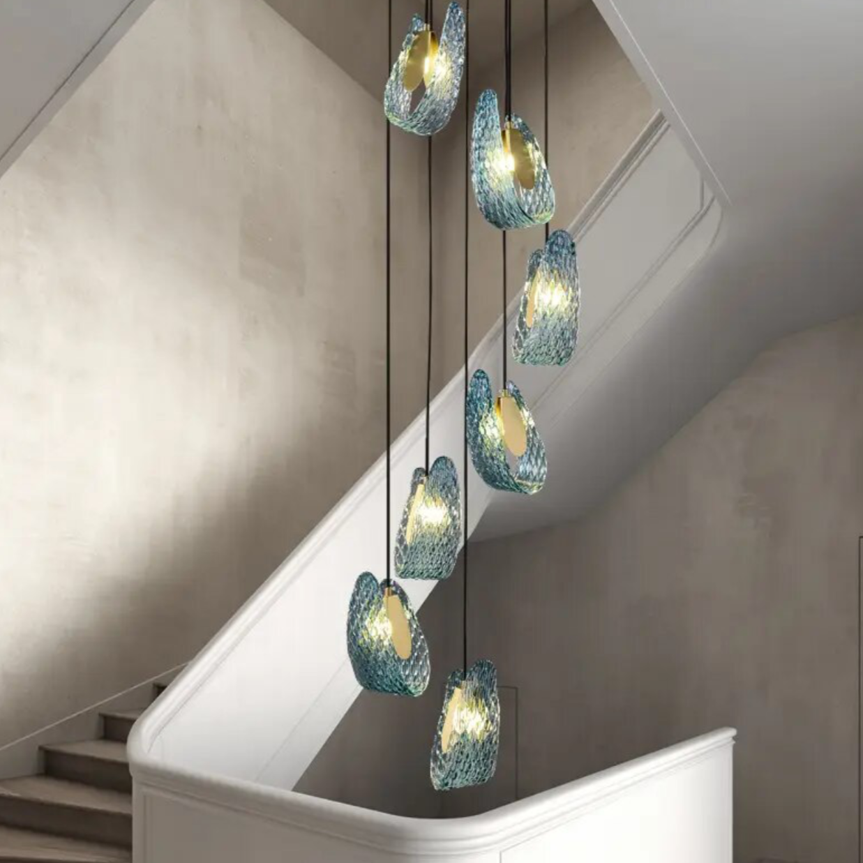 Blue Glass Copper Staircase Light