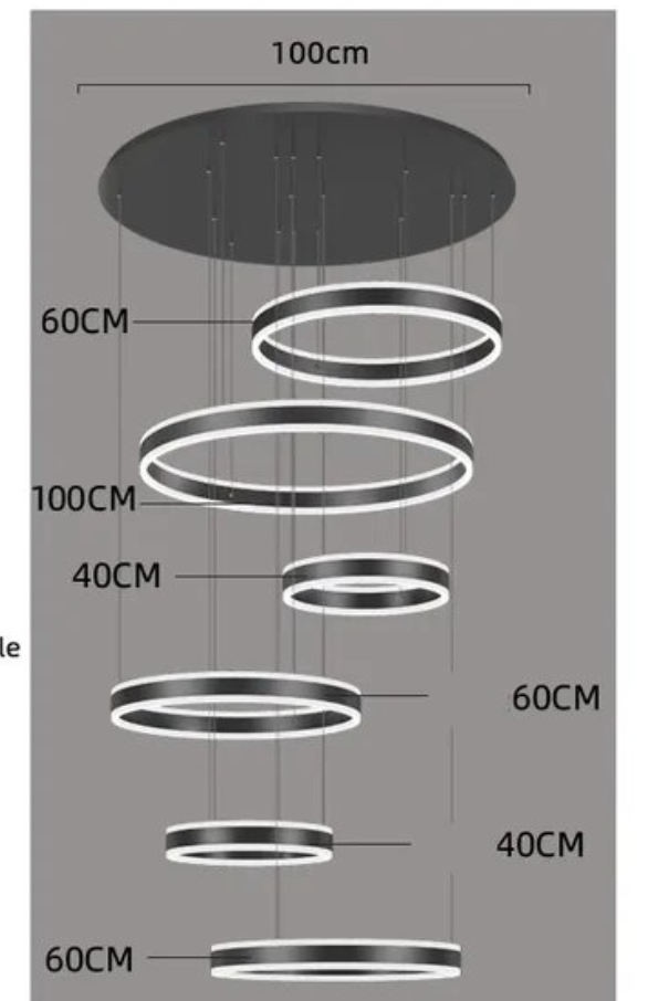 6 tier black ring chandelier 