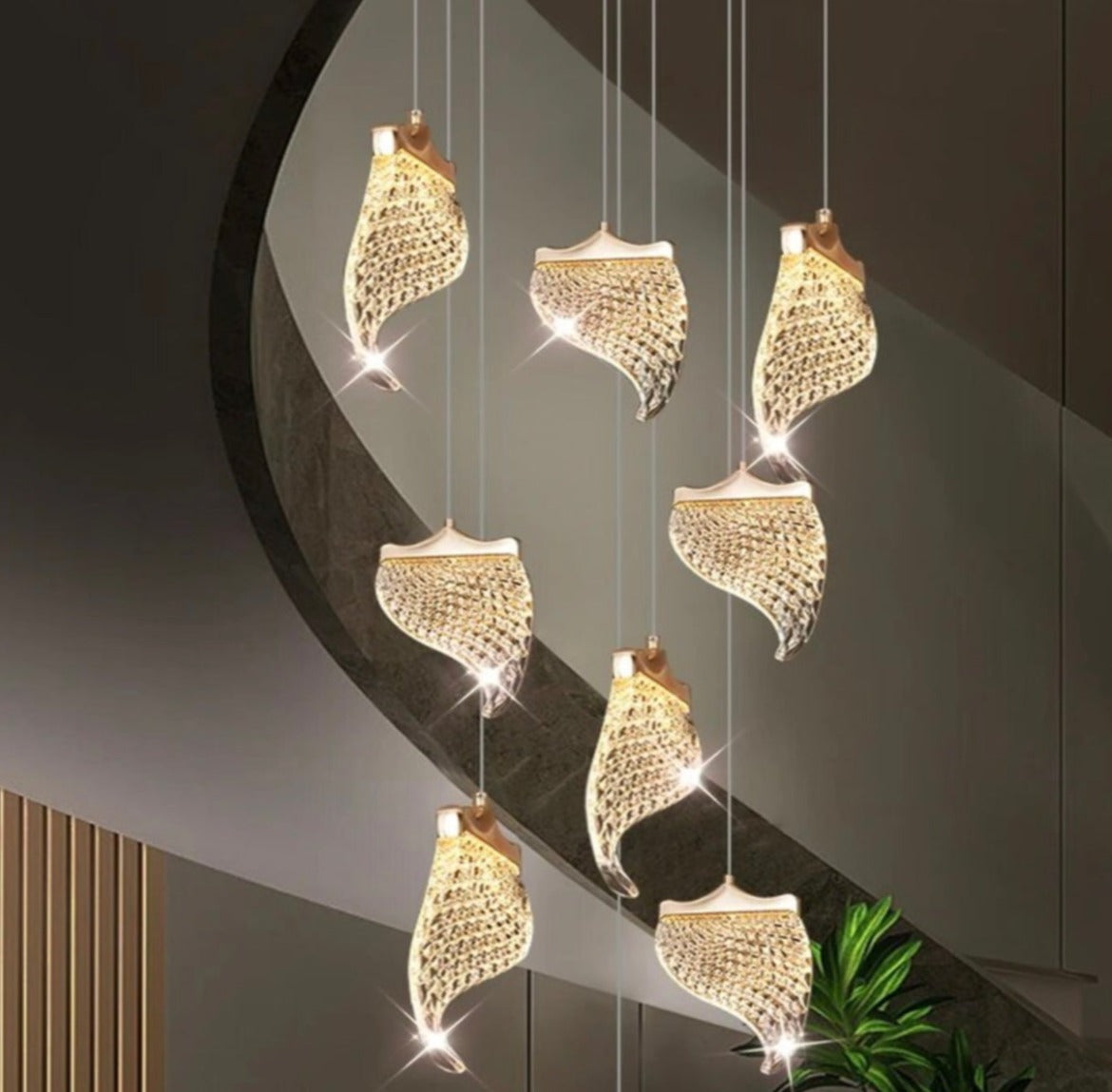 Gold Scaled Staircase Chandelier