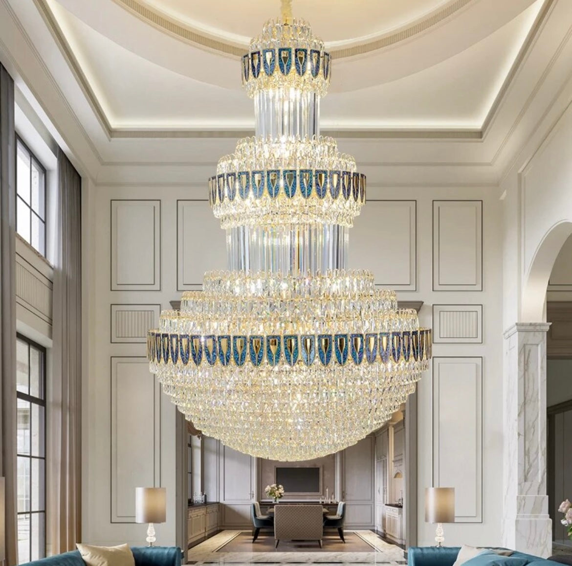 Large Blue Round Villa Chandelier