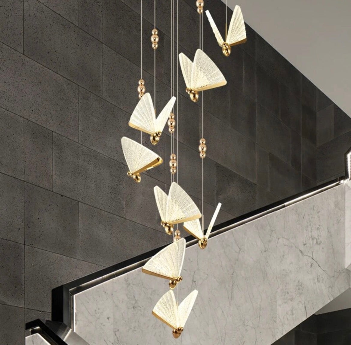 Butterfly extra long chandelier for staircase