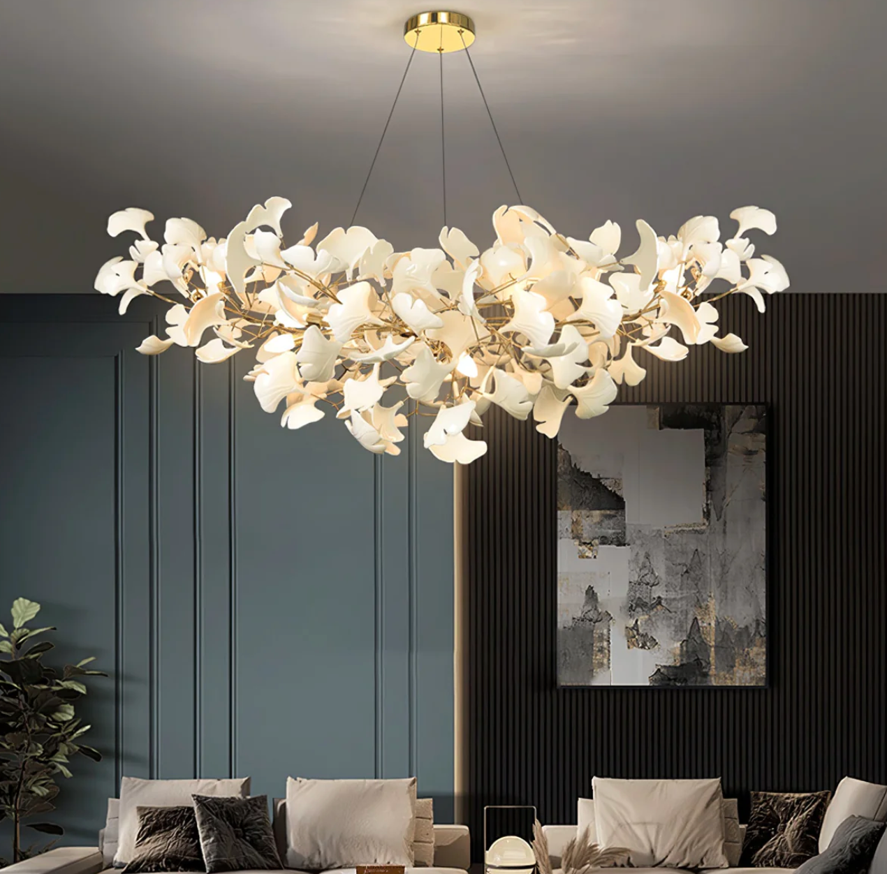 Ceramic White leaf Chandelier