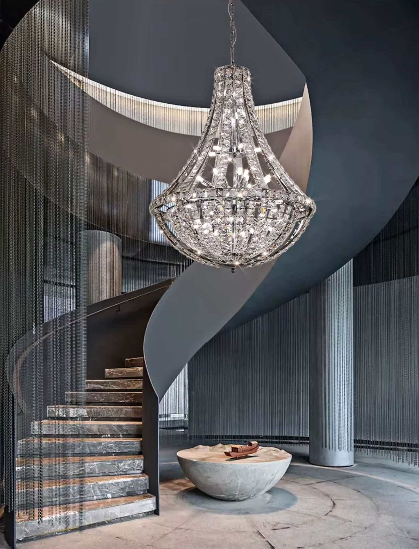 Chrome Crystal Chandelier for Staircase 