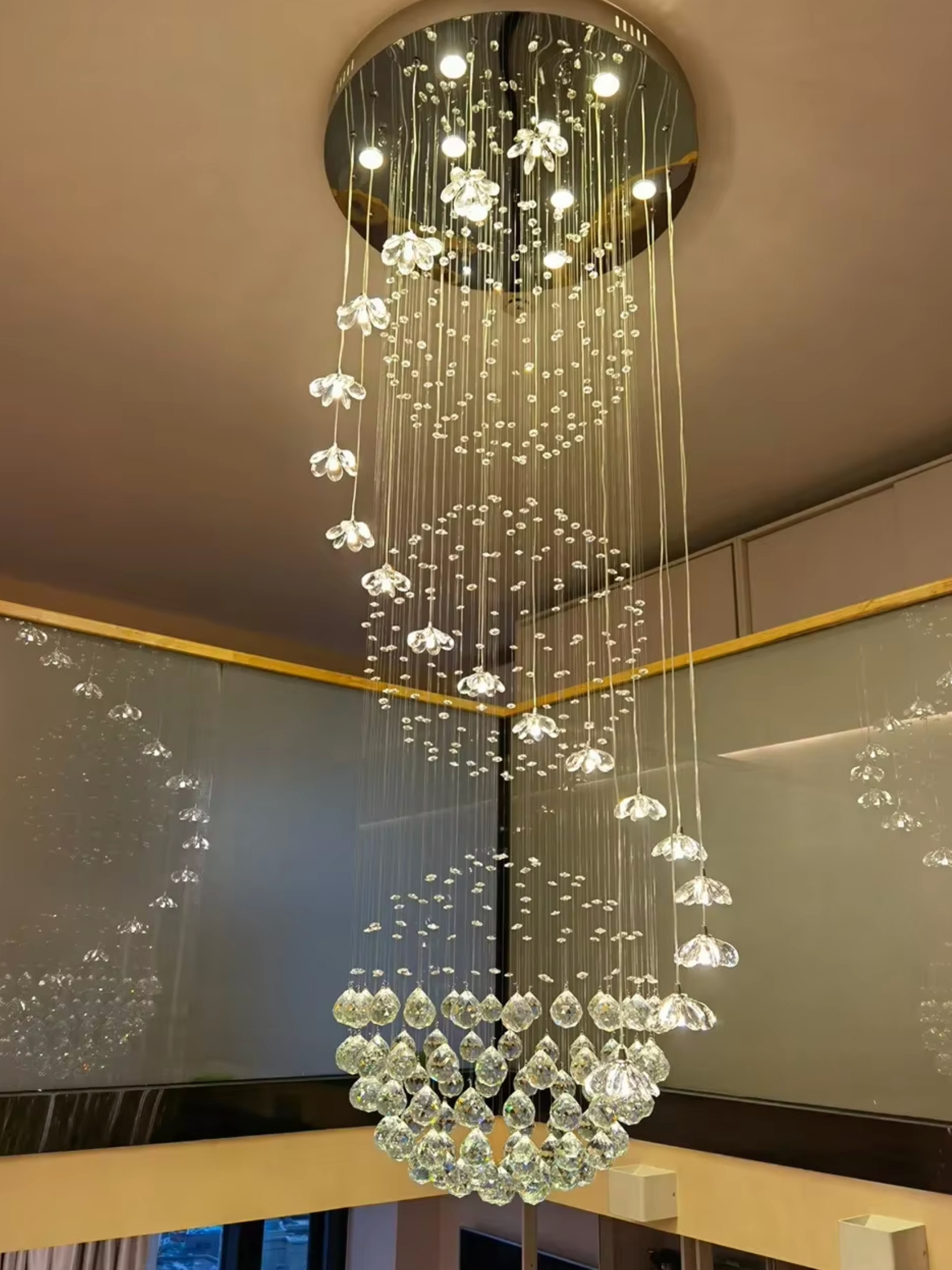 Chrome Crystal Chandelier for Staircase