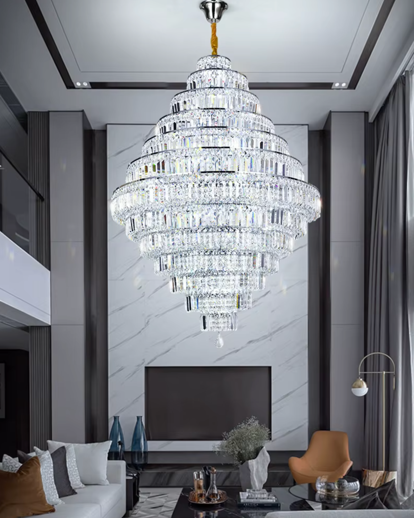 Chrome Crystal Luxury Staircase Chandelier 