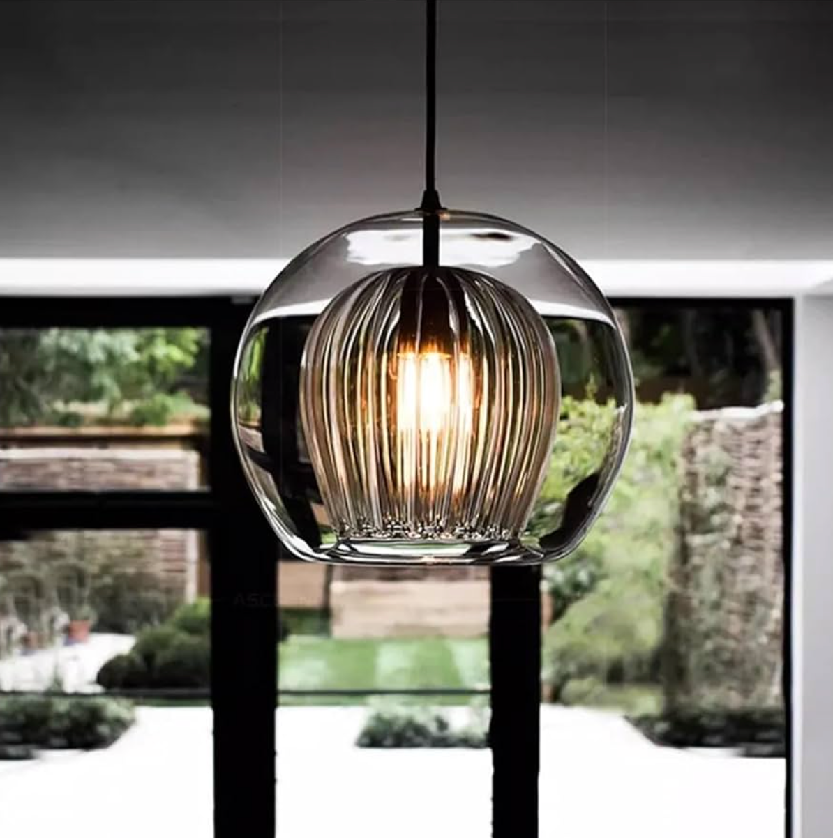 Grey glass circle pendant light