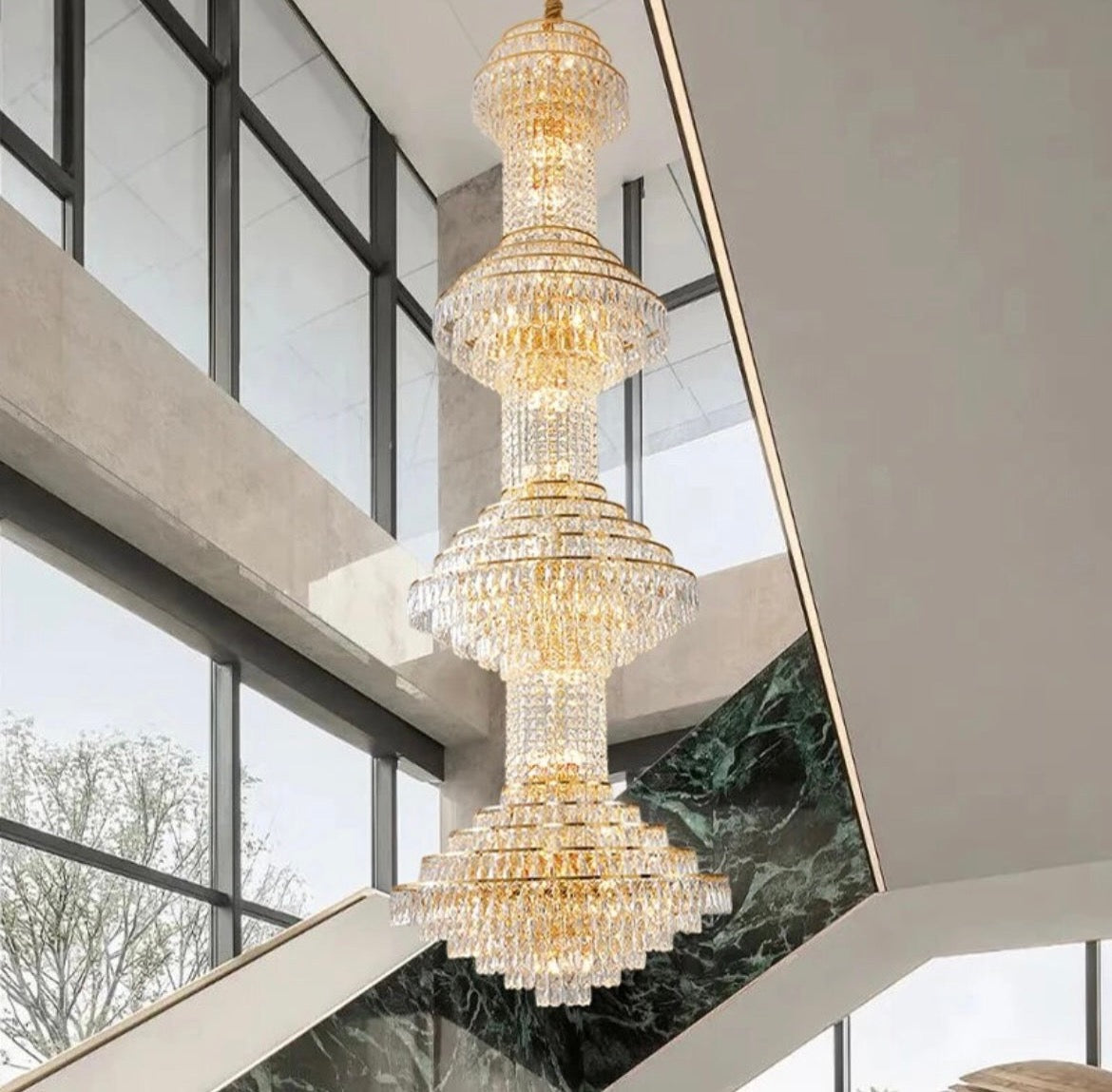 Luxury Crystal Tube Staircase Chandelier