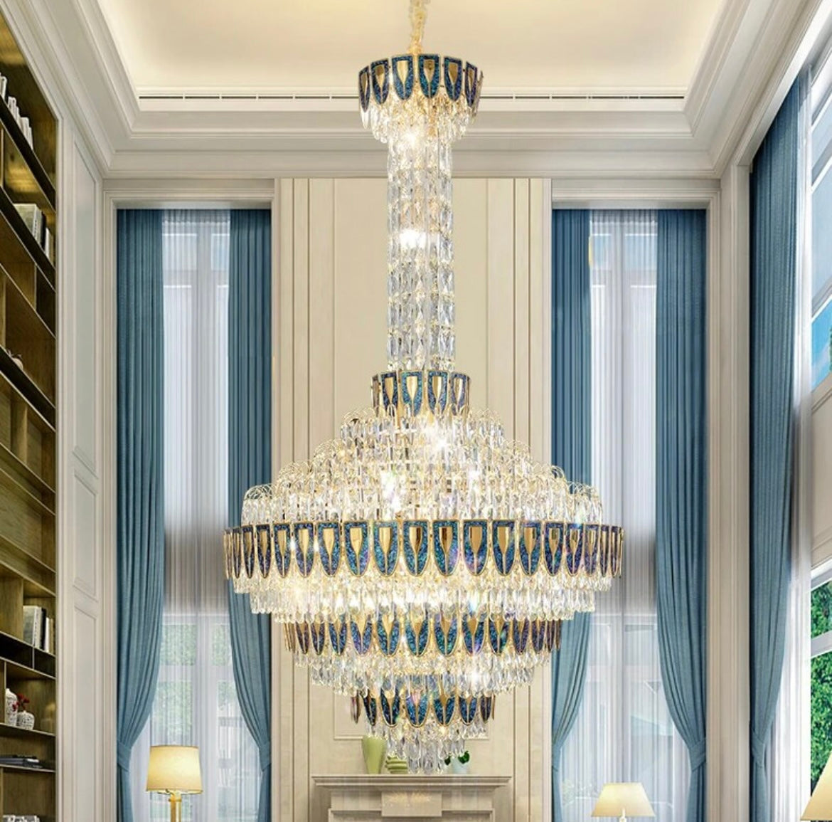 Blue Infused Slim Long Villa Chandelier