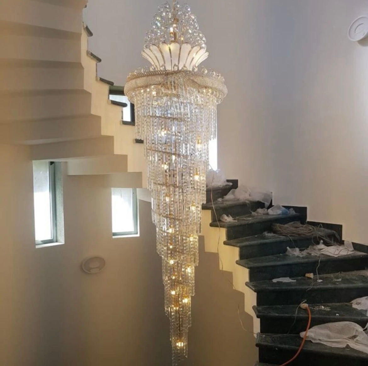 Imperial Swan Crystal Staircase Chandelier