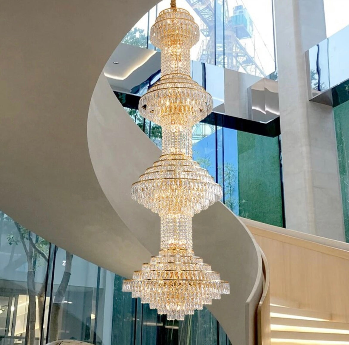 Luxury Crystal Tube Staircase Chandelier