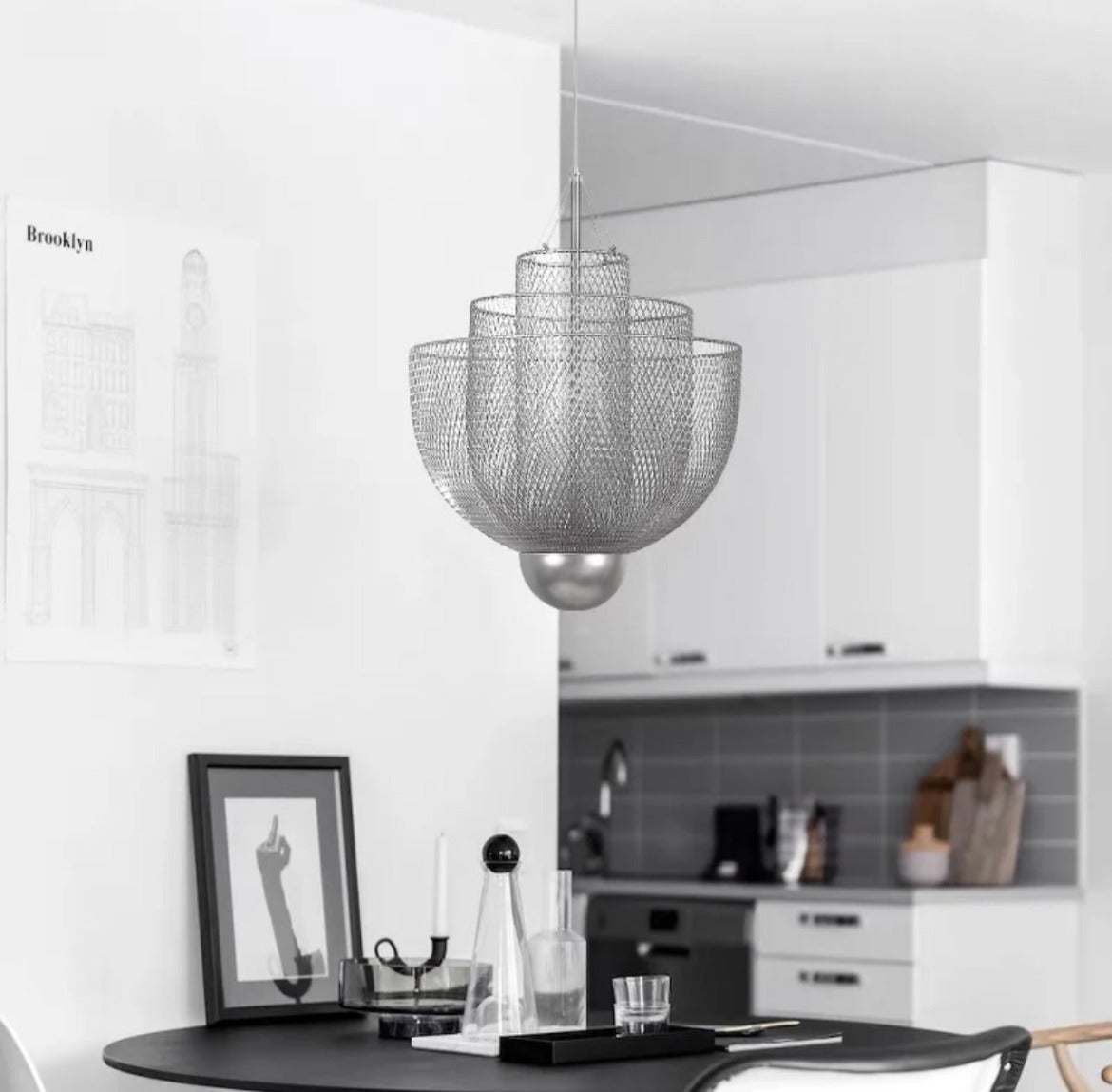 Geometric Metal Grid Chandelier