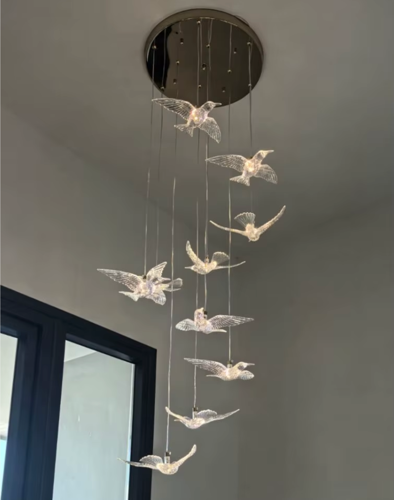 Clear glass Bird staircase pendant 