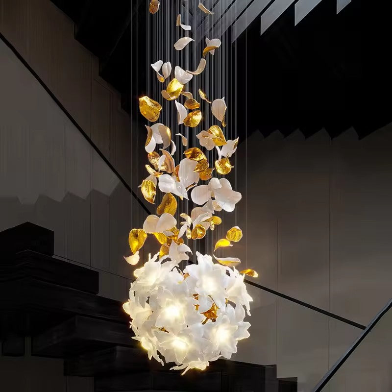 Glass Flower LED Bespoke Staircase Chandelier