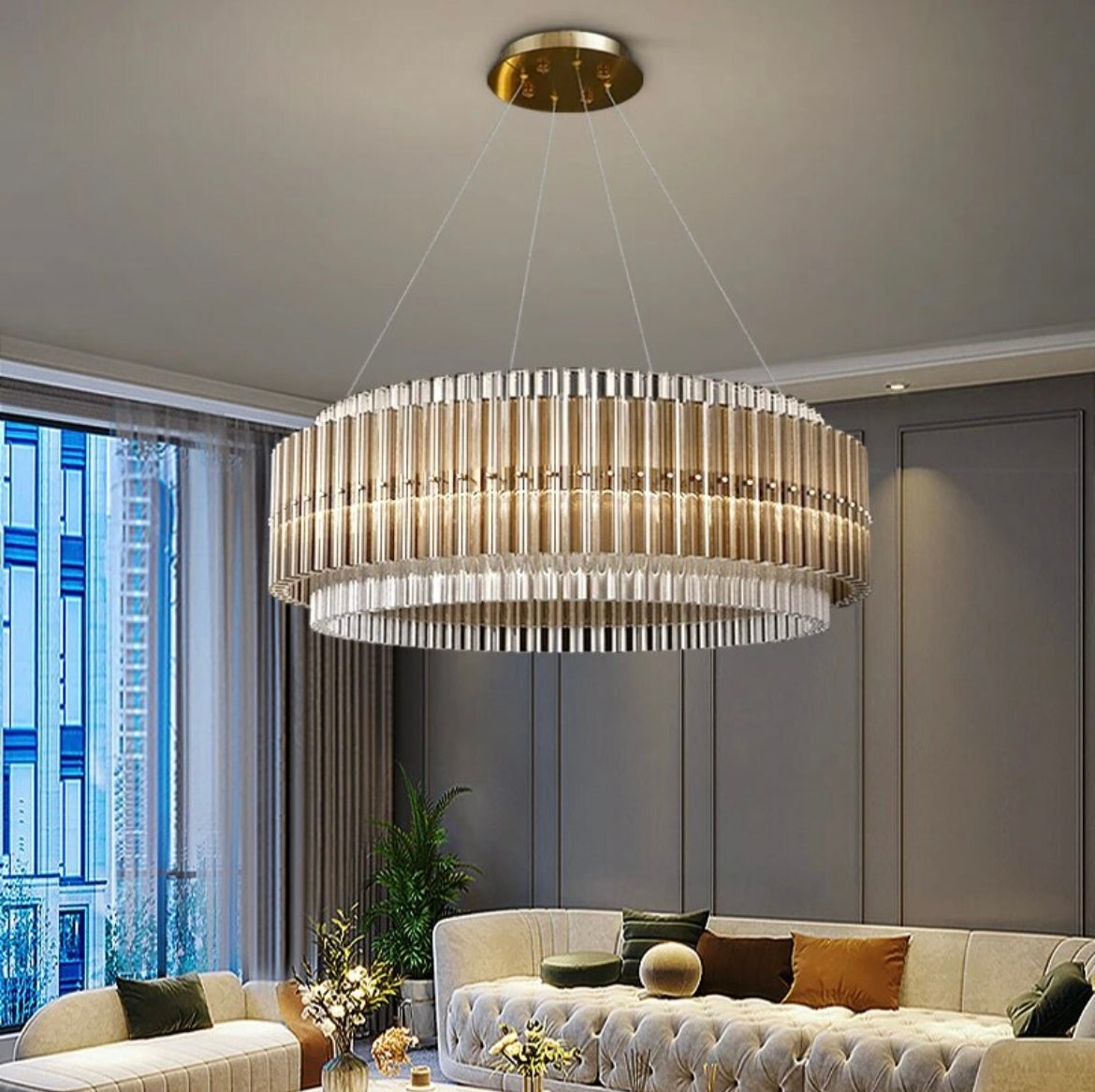 Large circular light chandelier