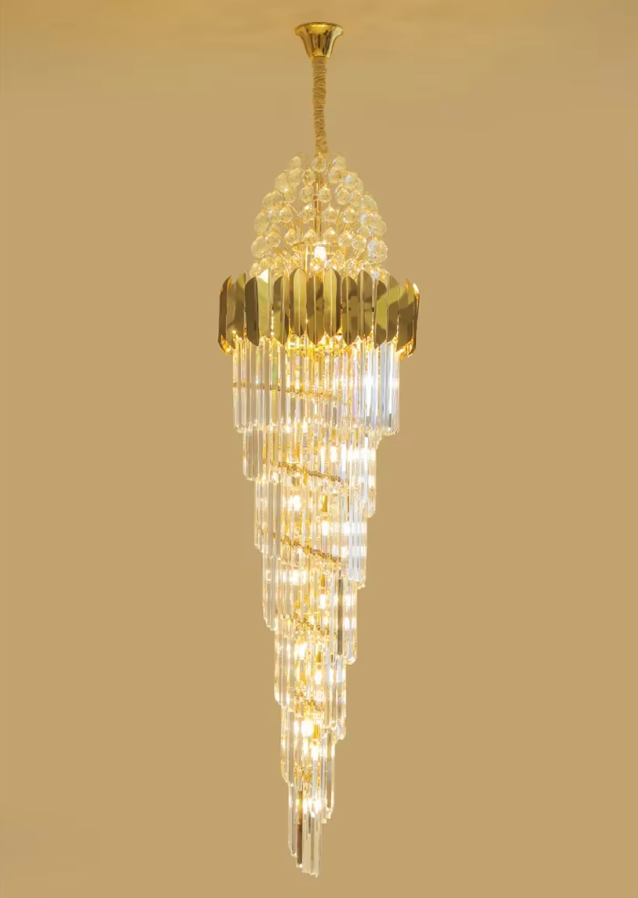 gold crystal staircase chandelier 