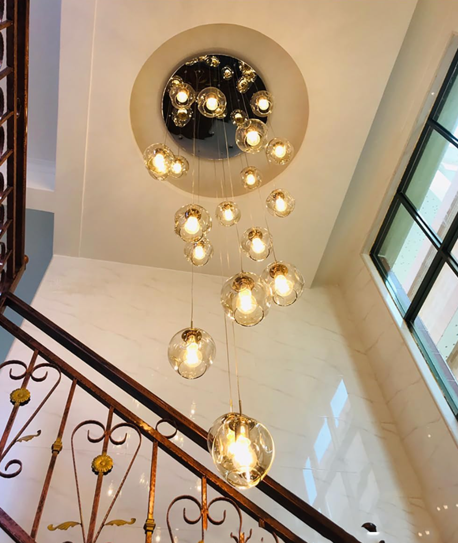 Gold Tinted Glass Pendant for Staircase