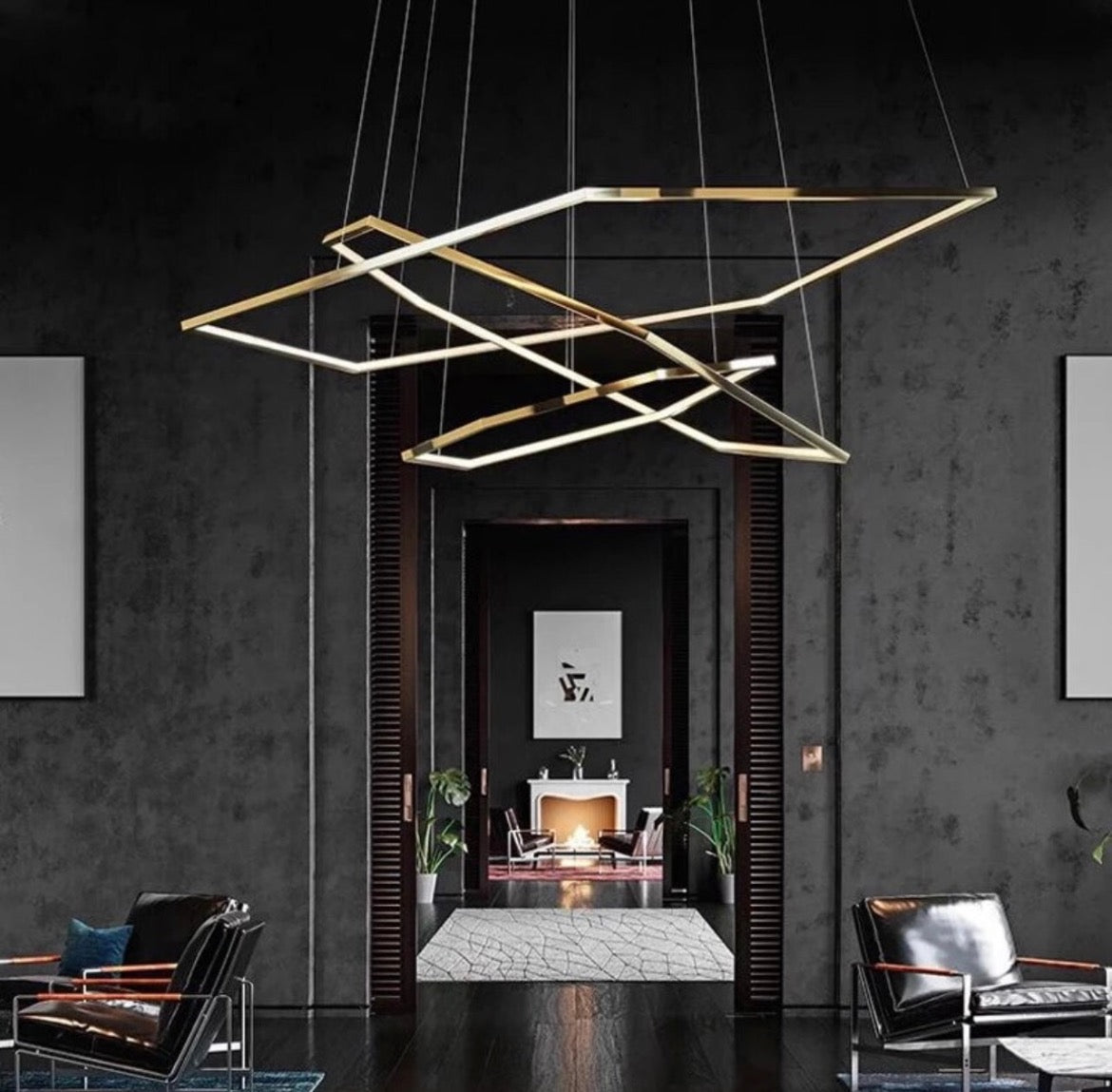 Gold Hexagon Frame Chandelier