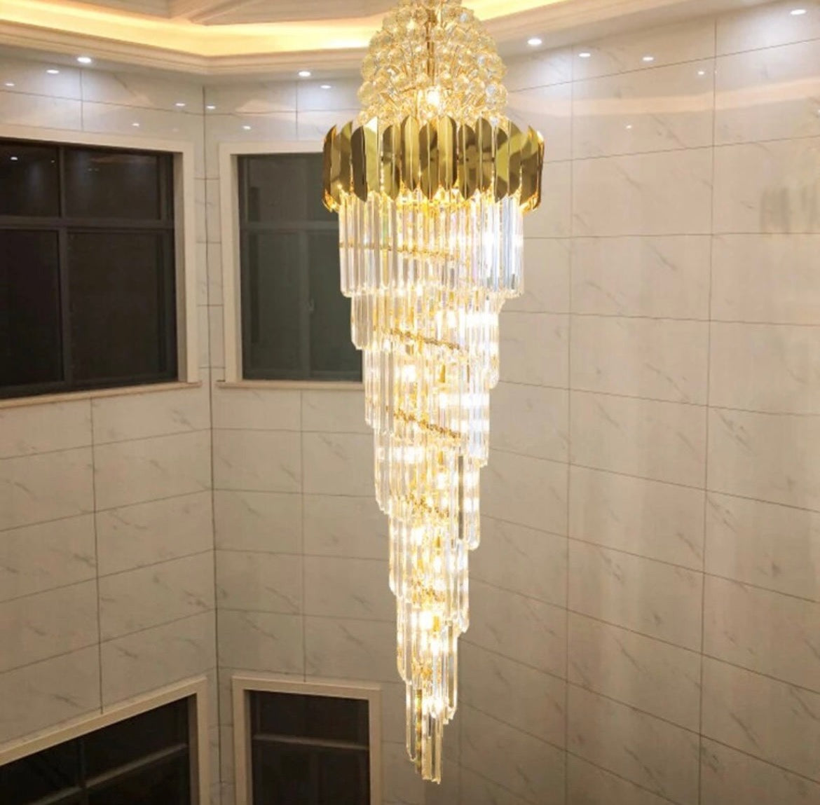 Long gold and crystal chandelier 