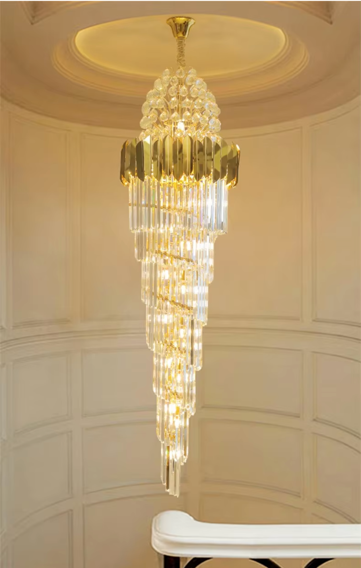 Long gold and crystal chandelier 