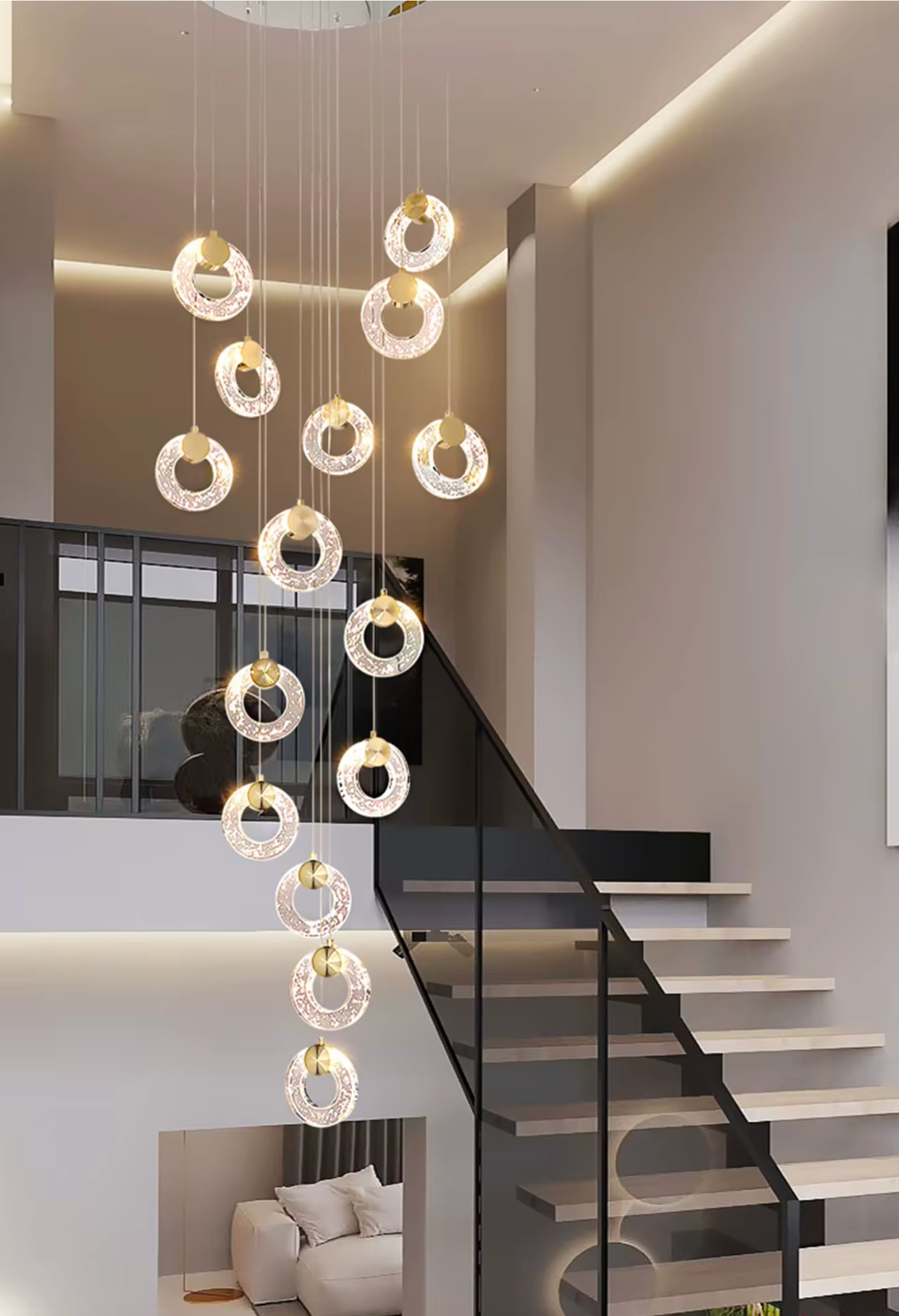 Golden hoop clear ring Pendants for staircase