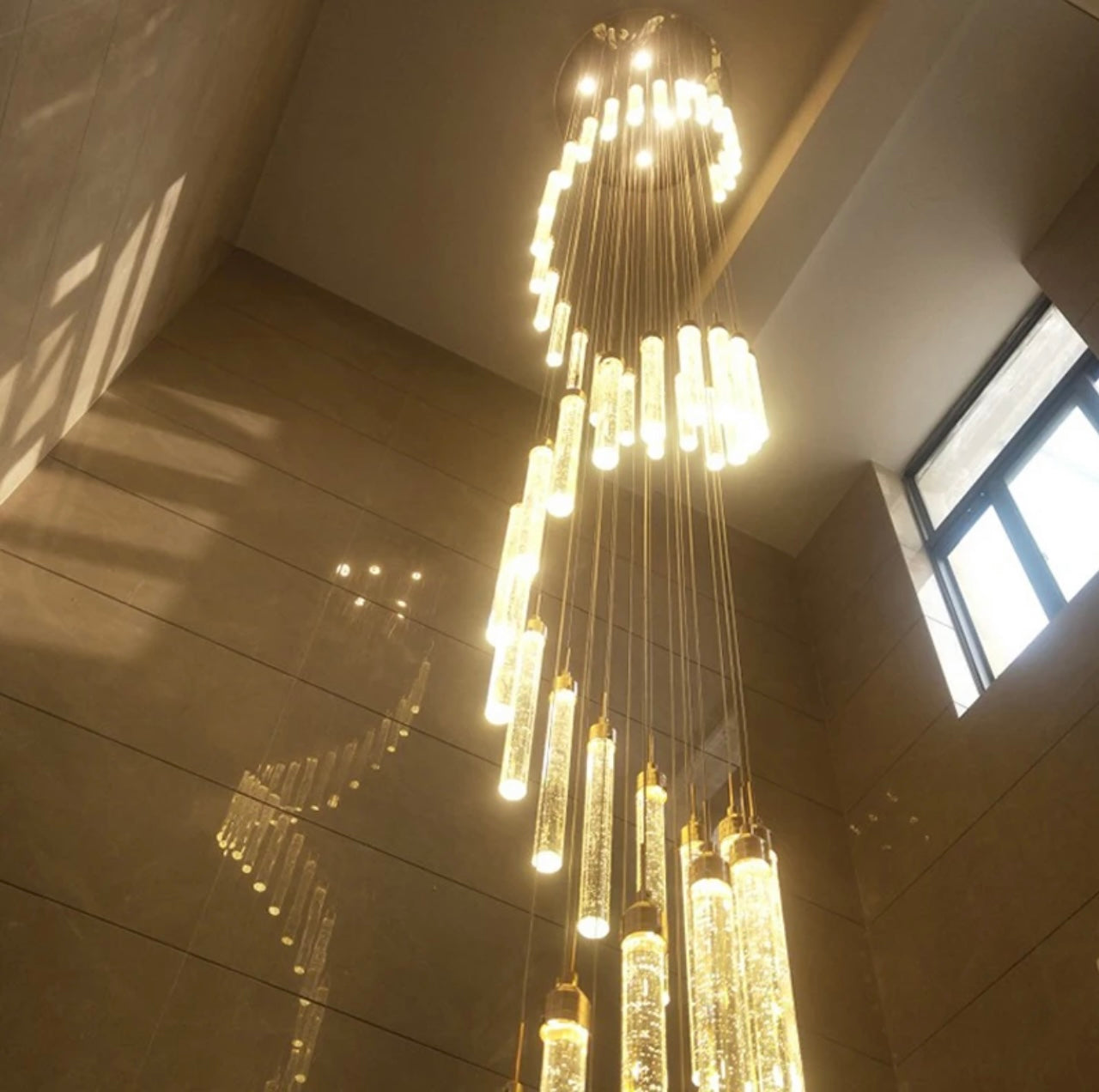 Gold hallway chandelier for heigh ceilings