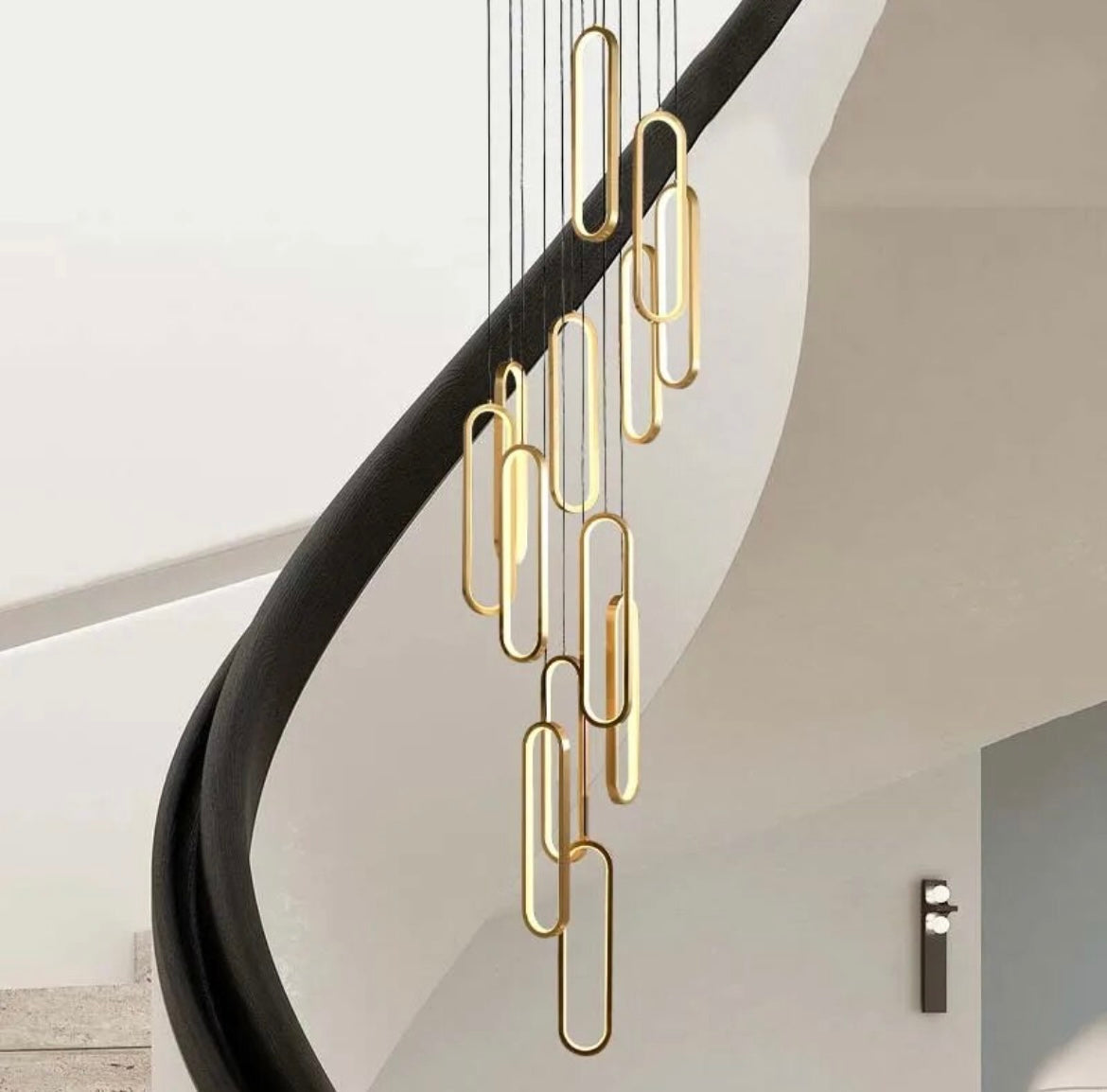 Gold long staircase pendant