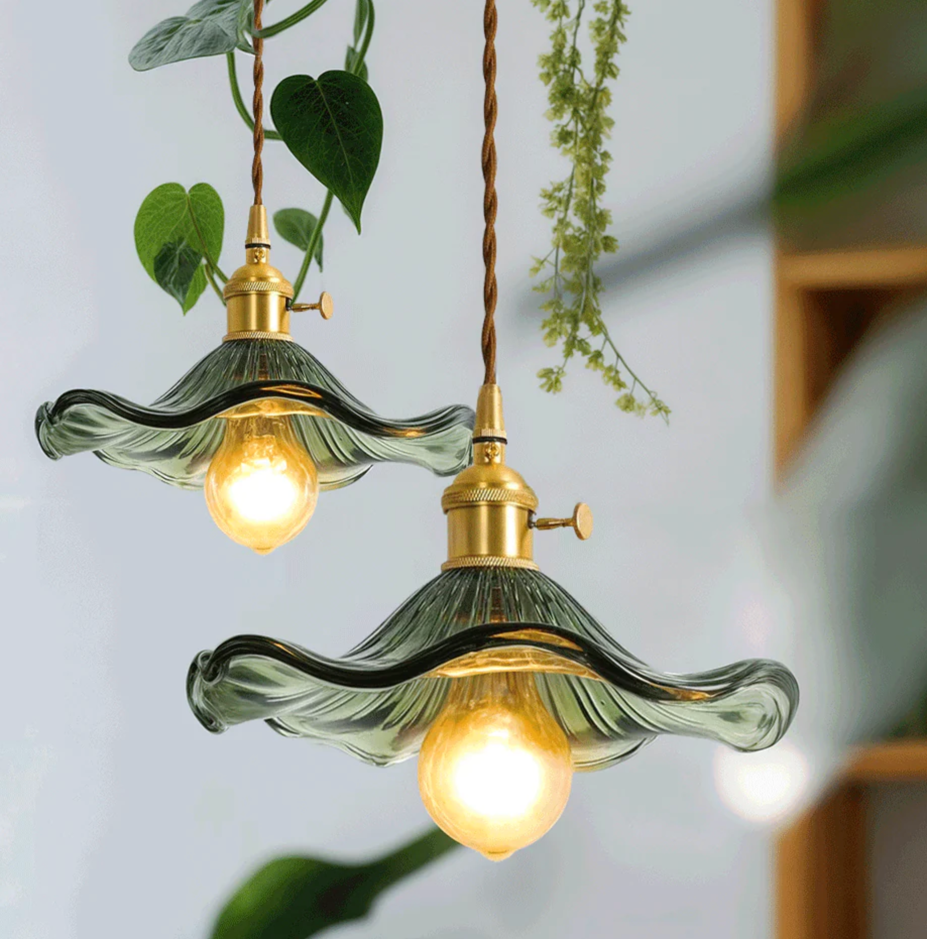 Hanging green flower pendant lighting