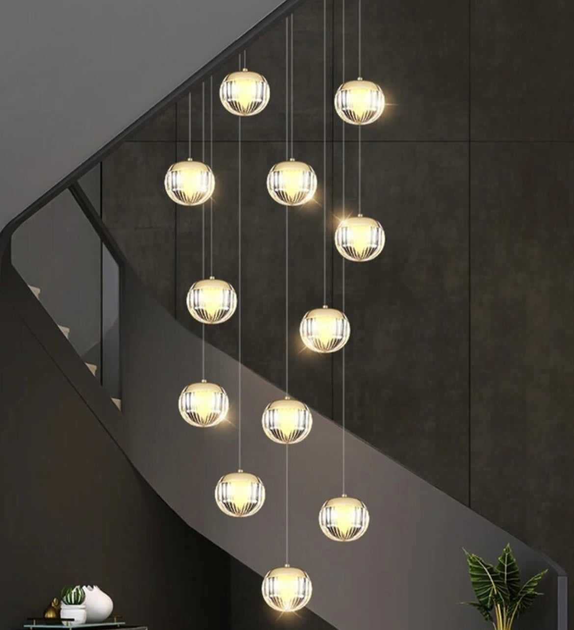 Long Gold Pendant Staircase Lighting 