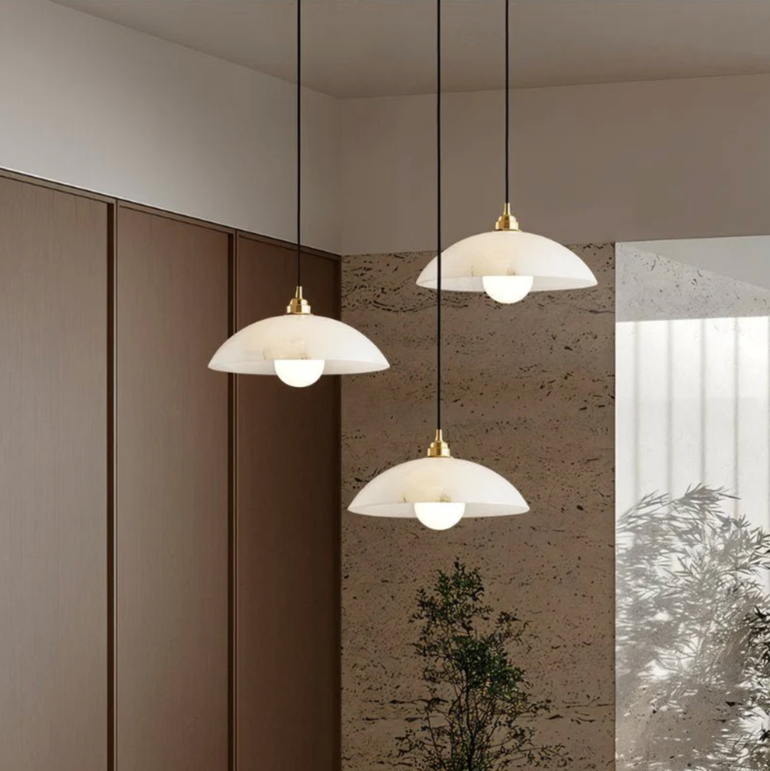 3 Adjustable length marble pendant lights