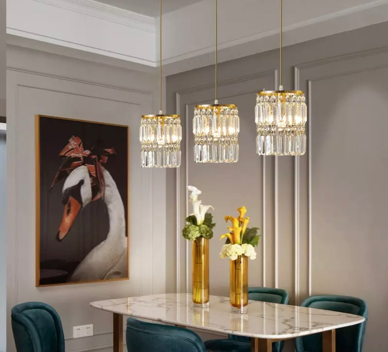 Hanging Pendant Crystal Light dining table