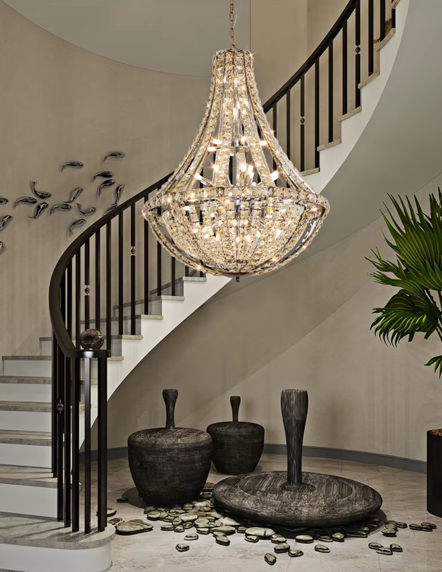 Hollow Crystal Rhombus Chandelier for Staircase 