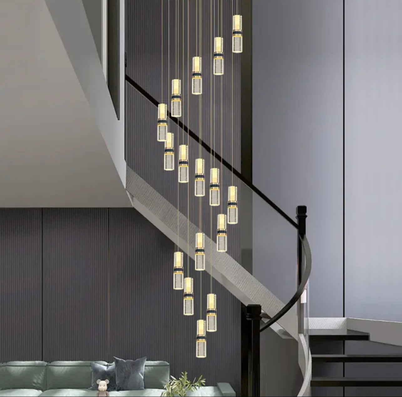 Crystal Columnar Chandelier Stair LongLine lamp