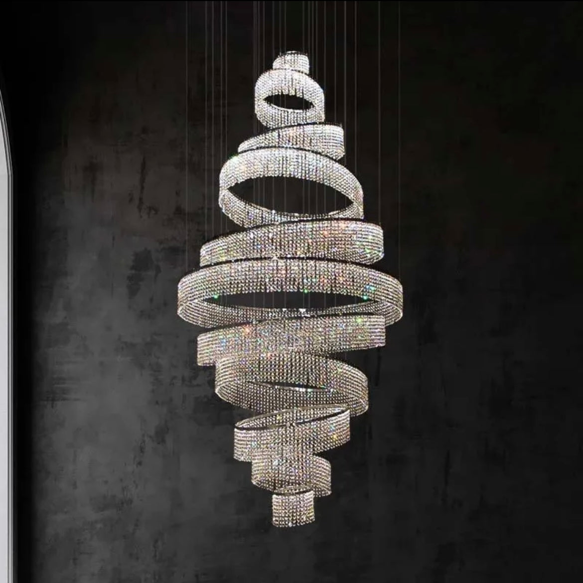 Luxury Staircase LED Ring Crystal Chandelier