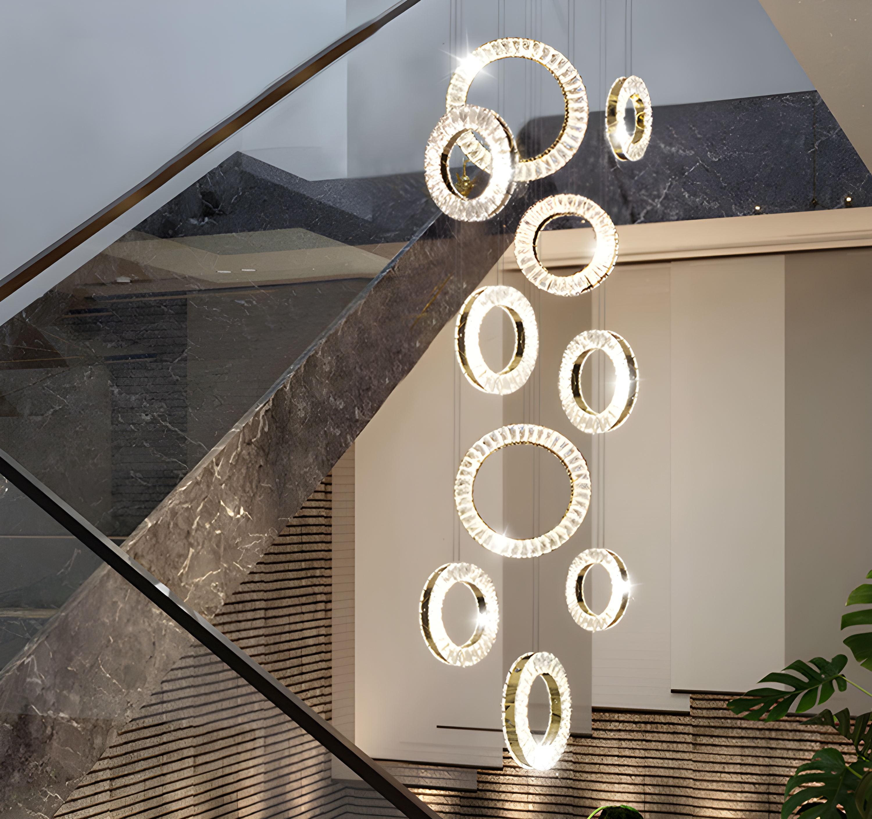 LED Staircase Crystal Hoop Pendant Chandeliers