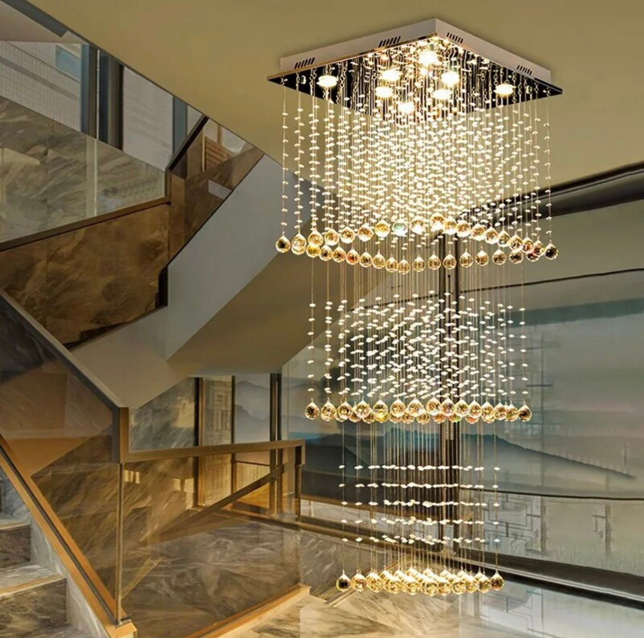 3 tier led chandelier square light