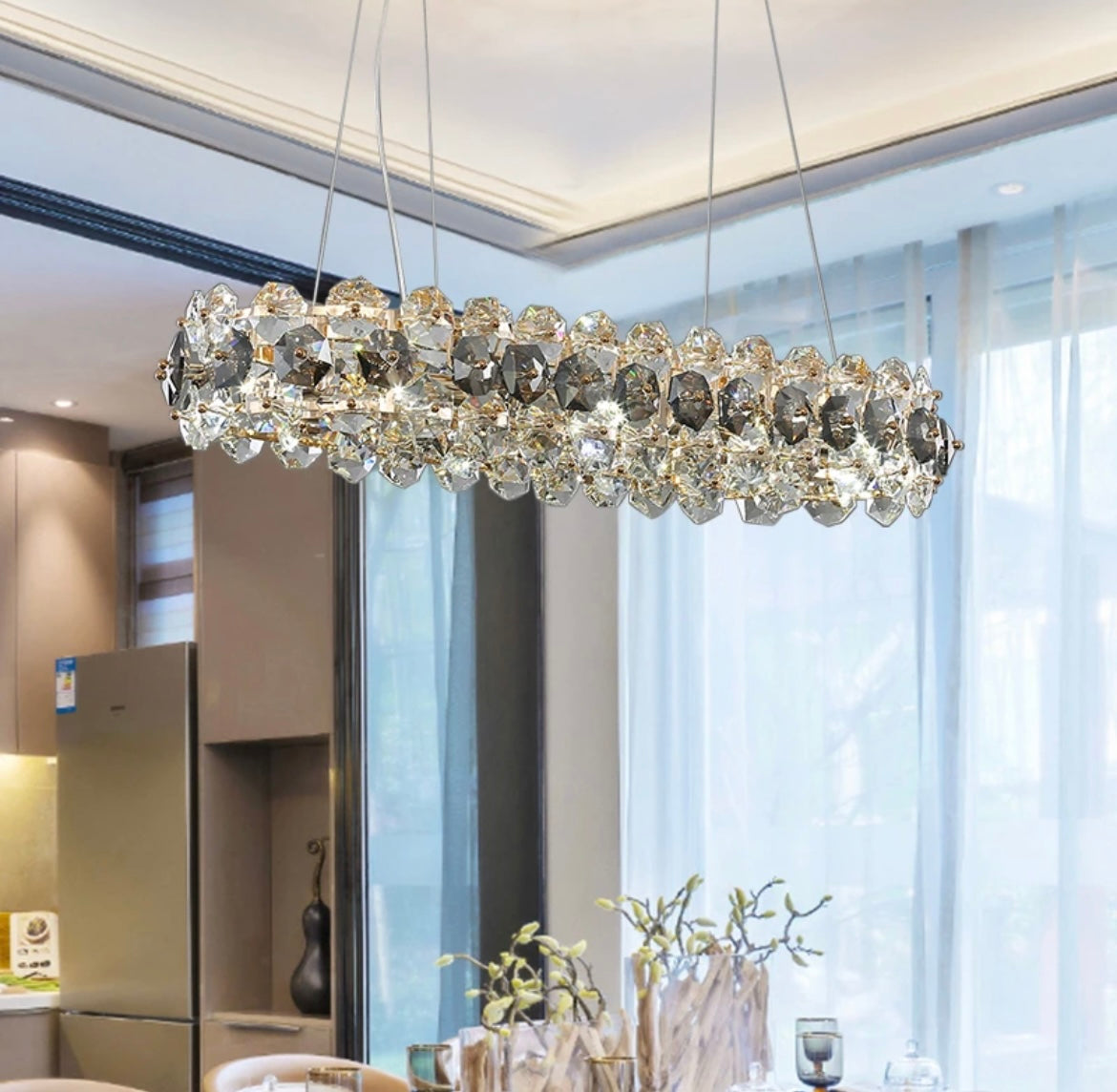 Long Rectangular Crystal Chandelier