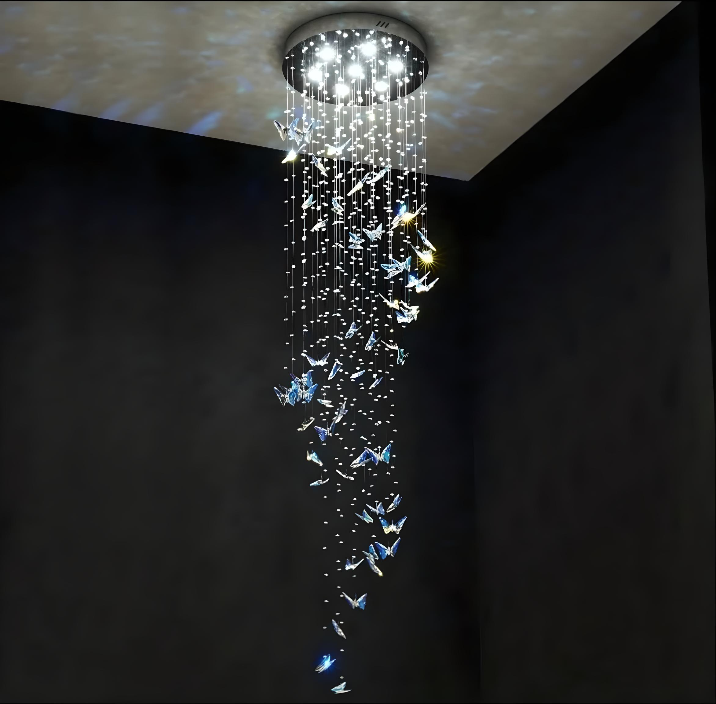 Silver butterfly staircase chandelier 