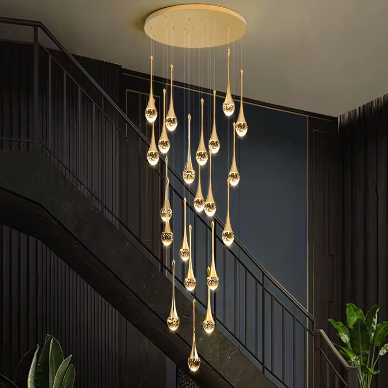 Sophisticated water drop spiral chandelier for home décor