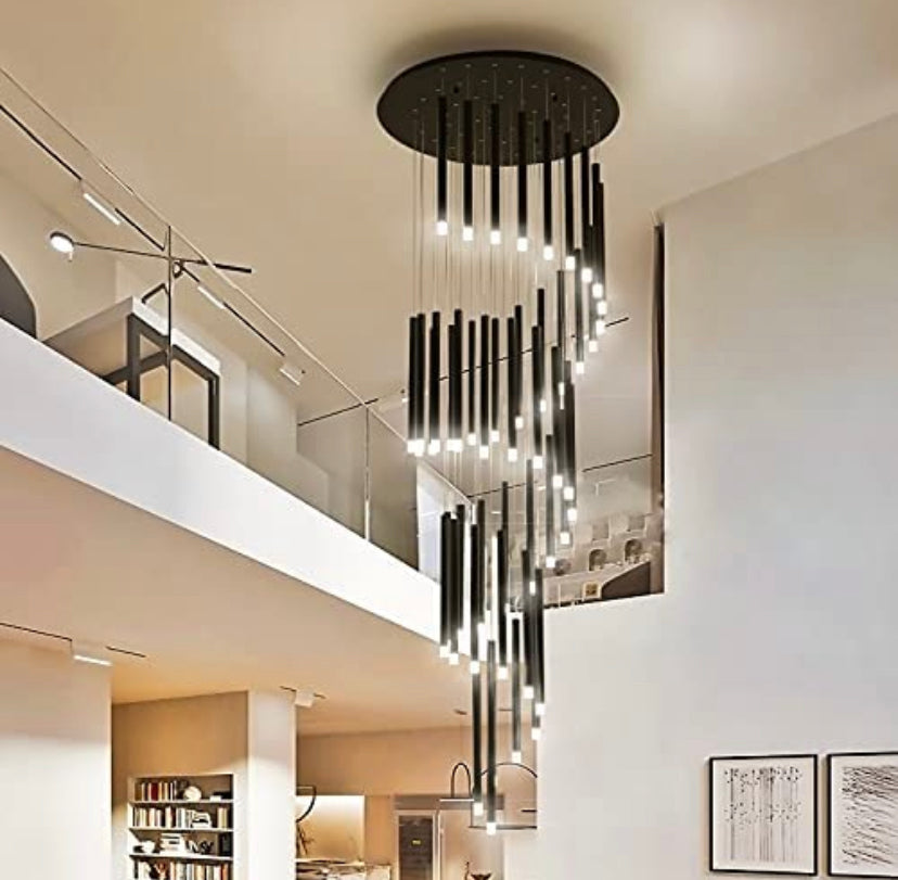 Modern Black Iron Long Tube LED Chandelier