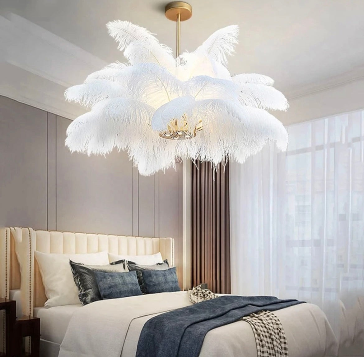 Nordic Ostrich Feather Bedroom Pendant Light