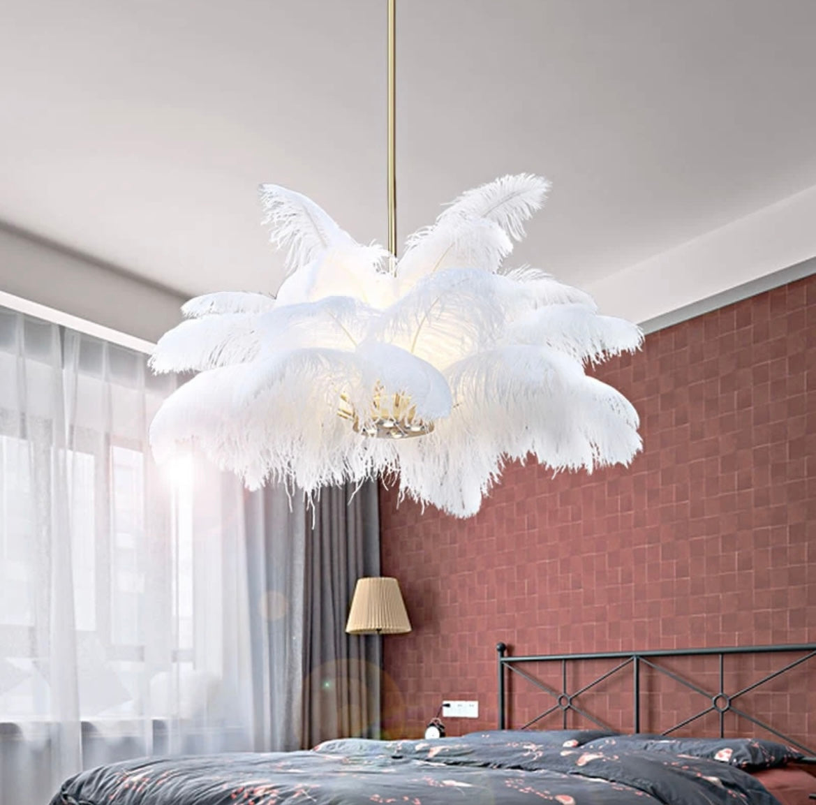 Nordic Ostrich Feather Bedroom Pendant Lighting