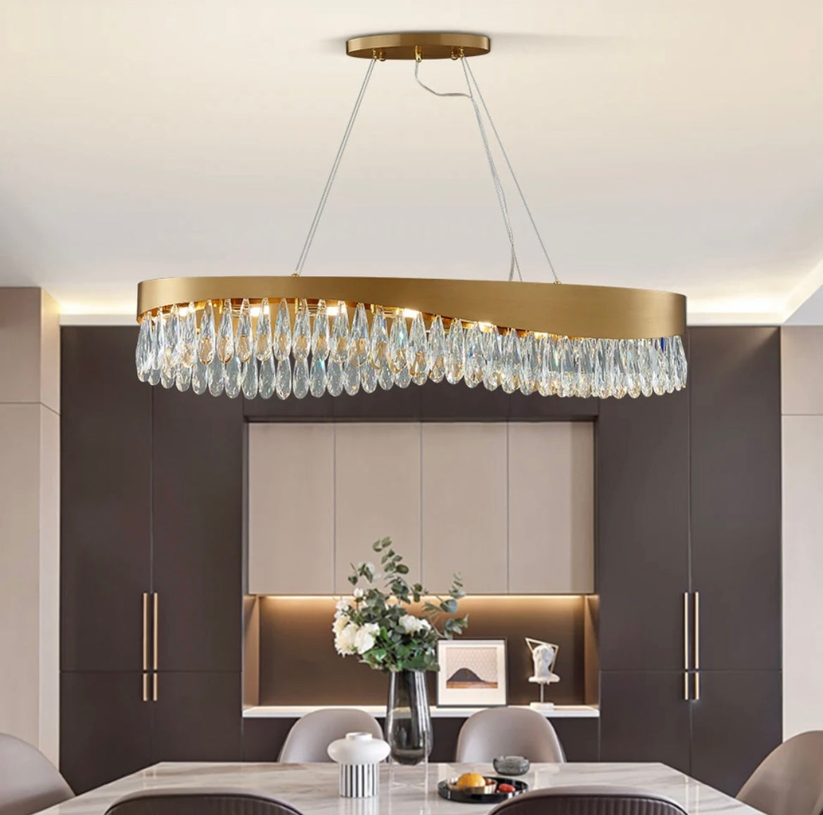 Oval LED Crystal Pendant Chandelier