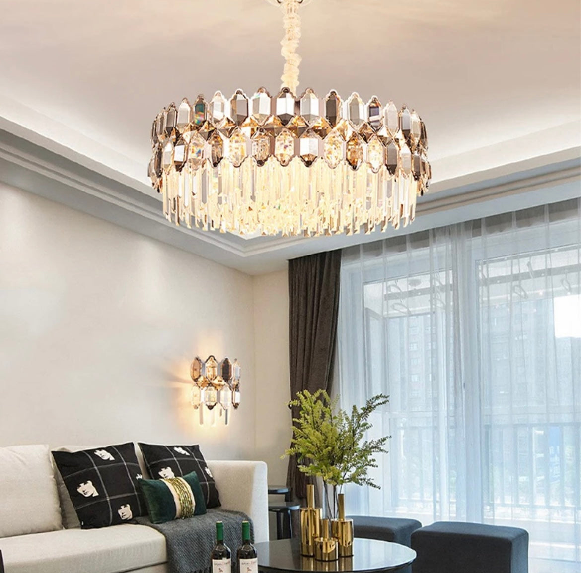 Oval Modern Hanging Pendant Crystal Chandelier