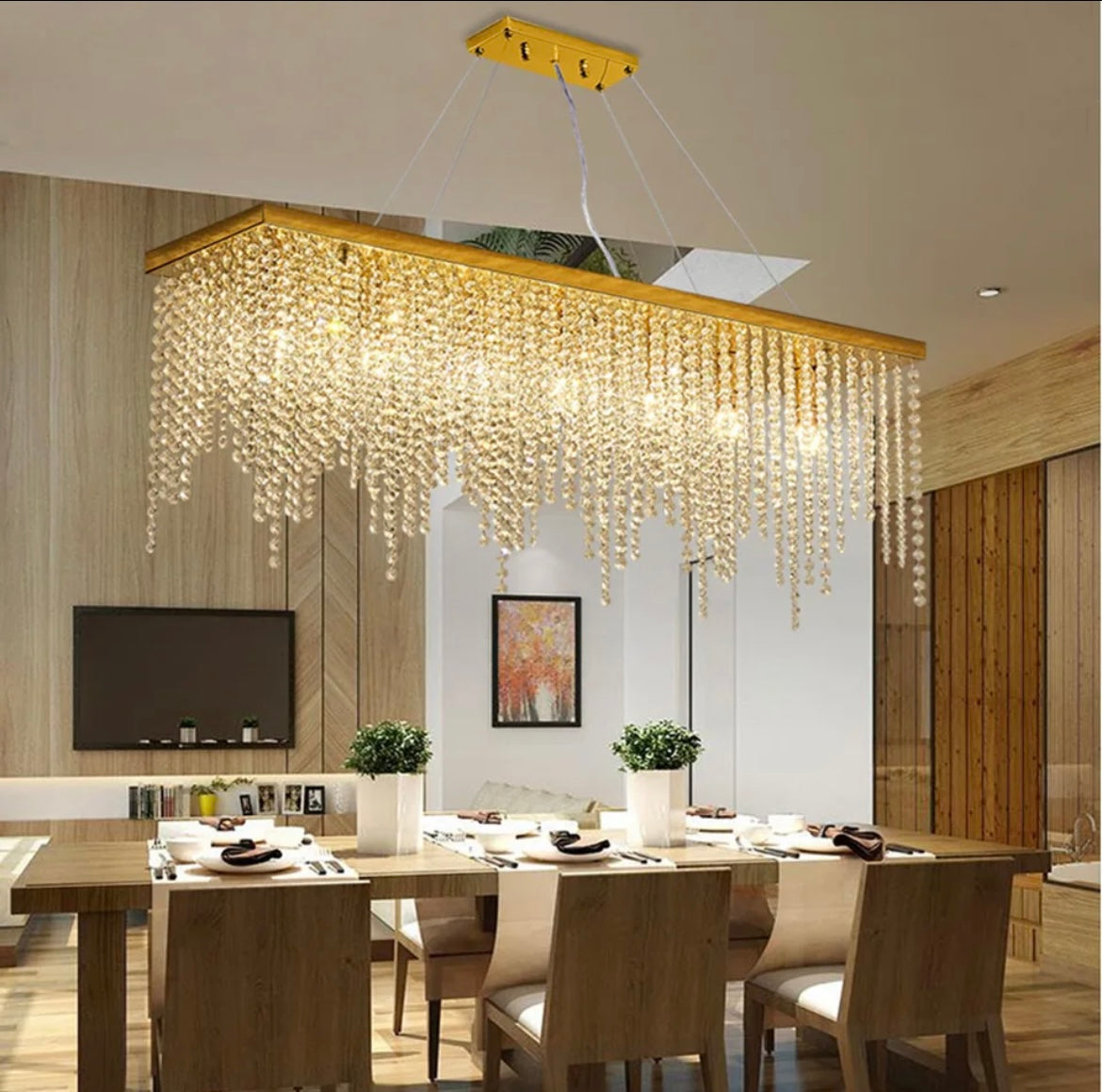 Rectangular Crystal Hanging Chandelier