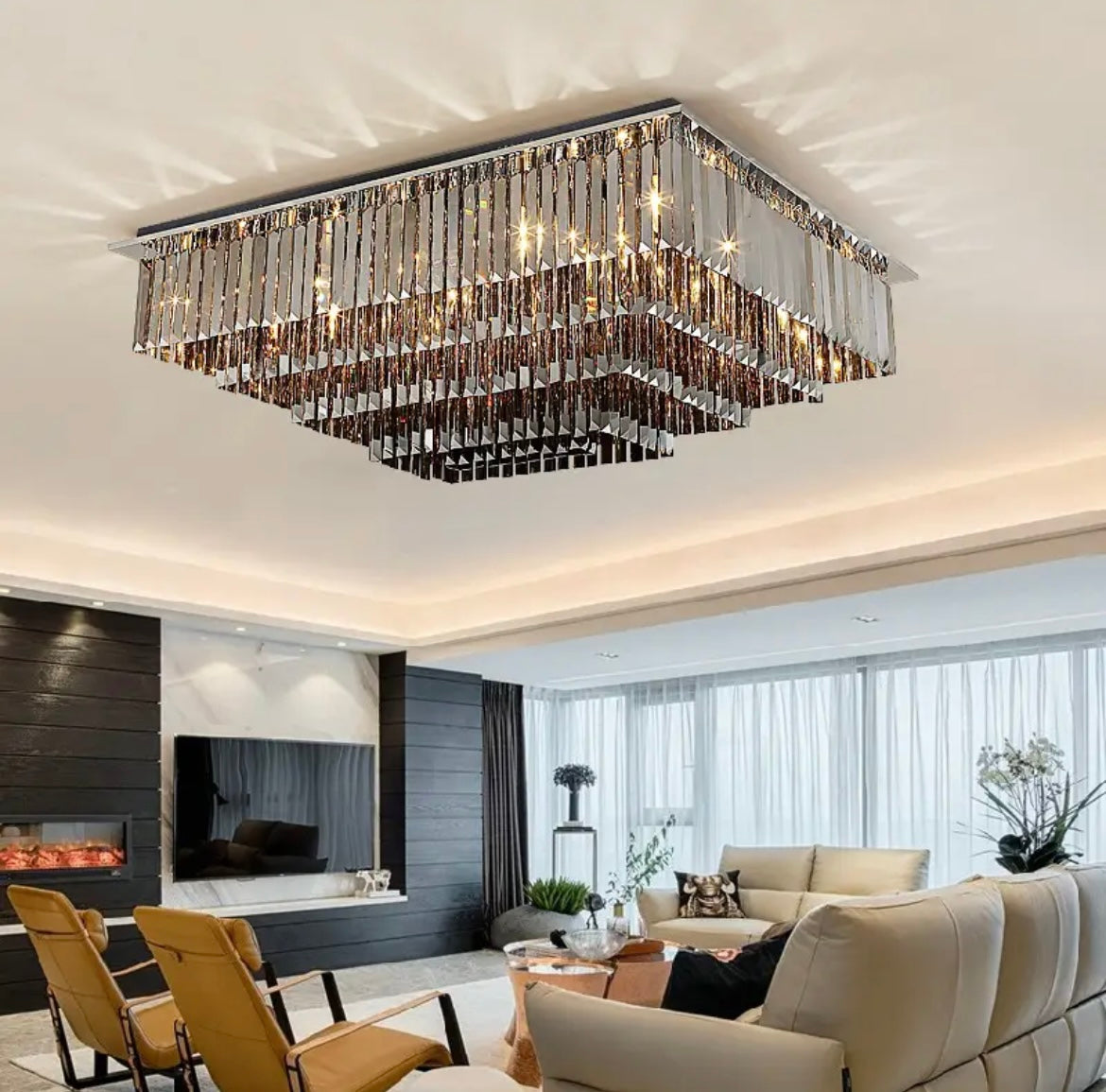 Rectangular Smoke Grey Chandelier