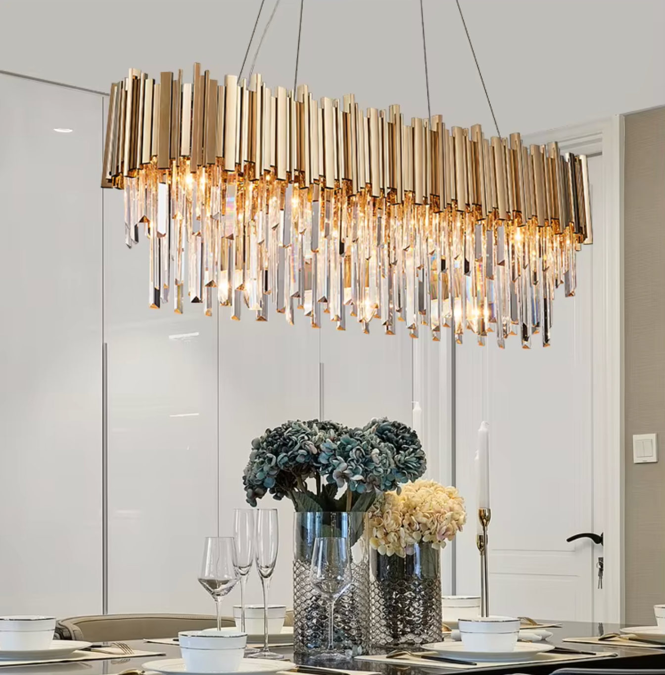 Gold/Silver Luxury Crystal Rectangular Chandelier