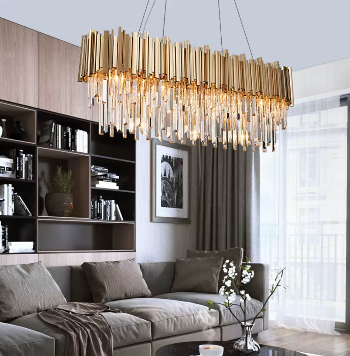 Gold/Silver Luxury Crystal Rectangular Chandelier