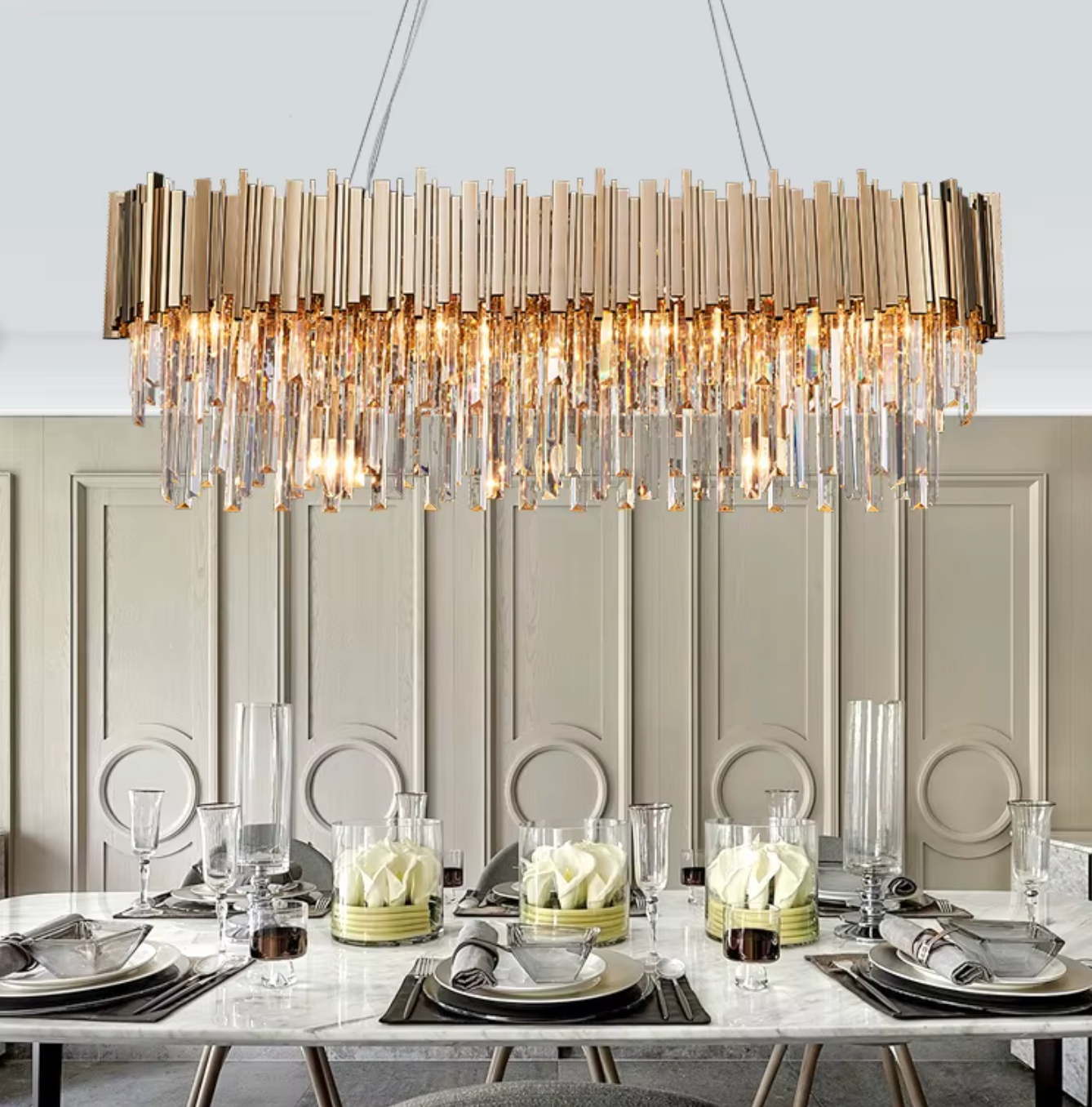 Gold/Silver Luxury Crystal Rectangular Chandelier